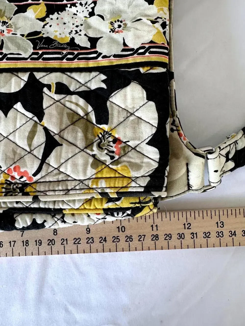 Vera Bradley Floral Black & Yellow Quilted Crossbody Bag - EUC - Picture 7 of 8